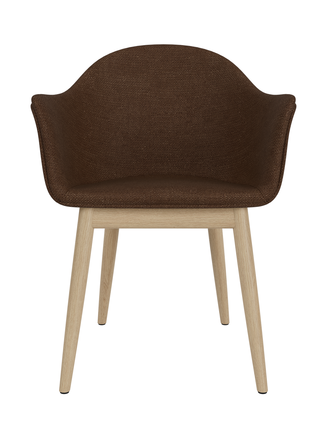 Harbour Dining Chair with brown Audo Bouclé 07 upholstery and a light natural oak wooden base.
