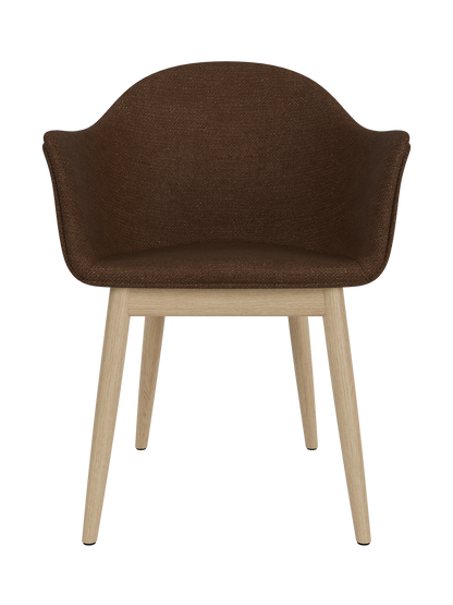 Harbour Dining Chair with brown Audo Bouclé 07 upholstery and a light natural oak wooden base.