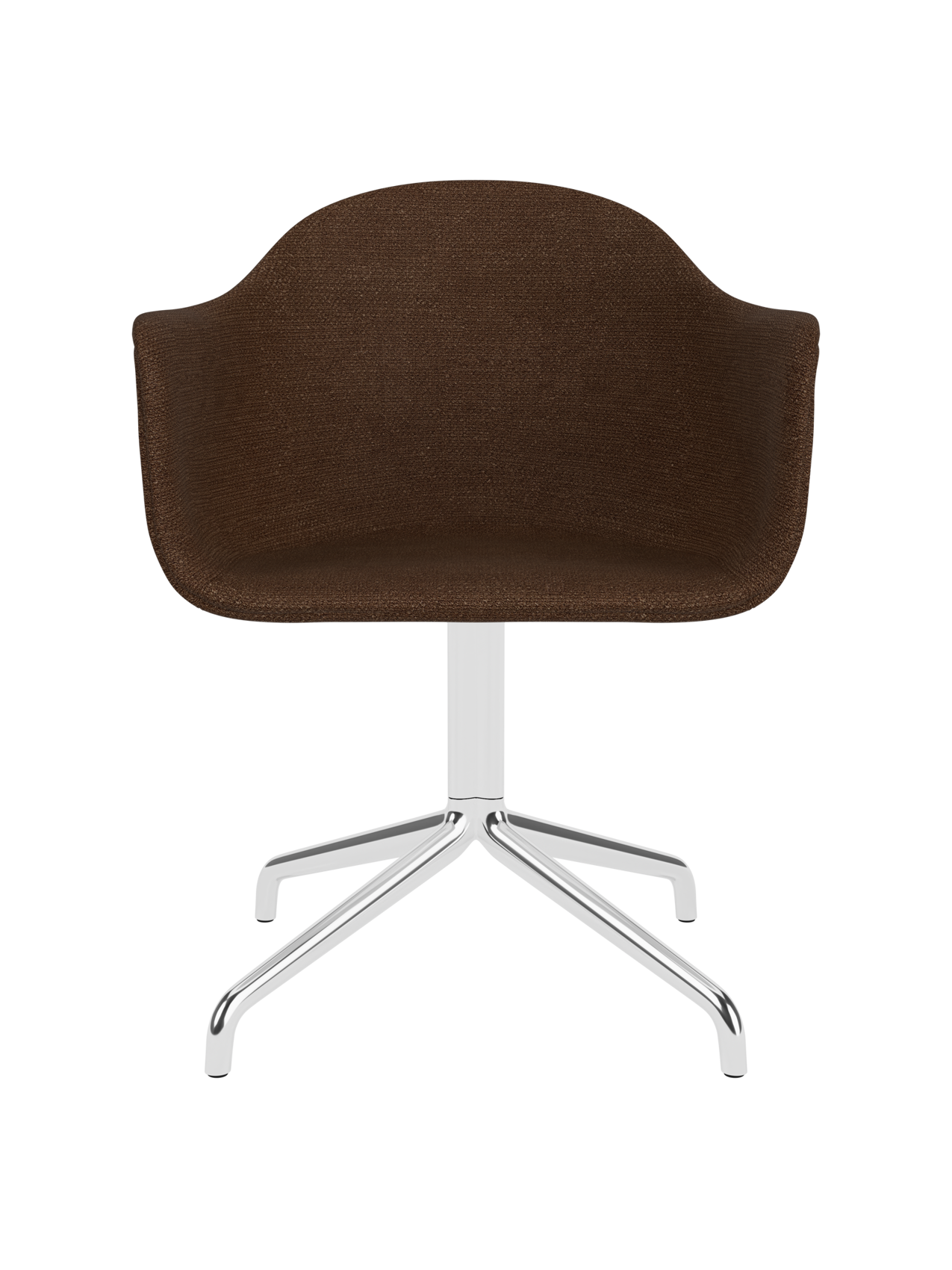 Harbour Dining Chair featuring brown bouclé upholstery and a sleek polished aluminium star base.