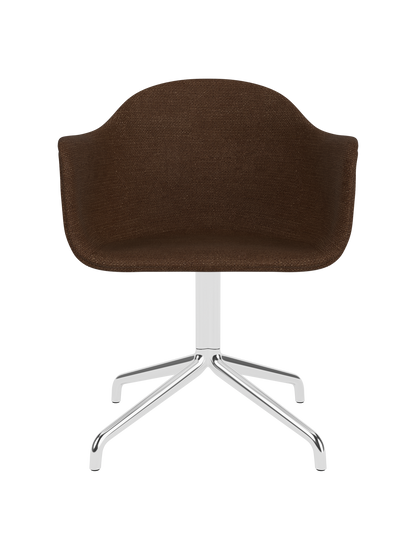 Brown Audo Bouclé upholstered Harbour Dining Chair featuring a sleek polished aluminium star base.