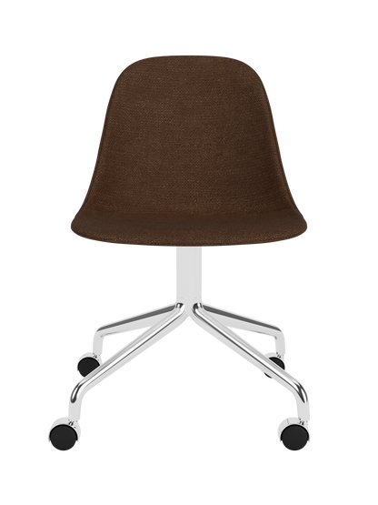 Brown Audo Bouclé 07 upholstered Harbour Side Dining Chair on a polished aluminium star base with casters.