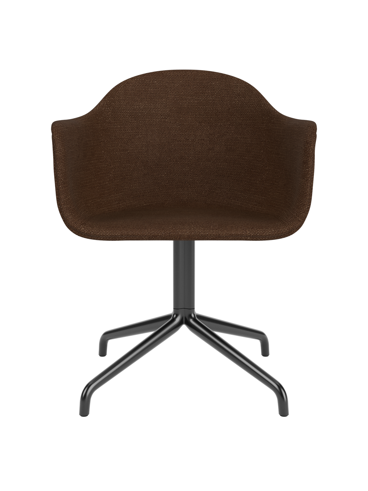 Harbour Dining Chair with a black star base and dark brown Audo Bouclé 07 upholstered shell.