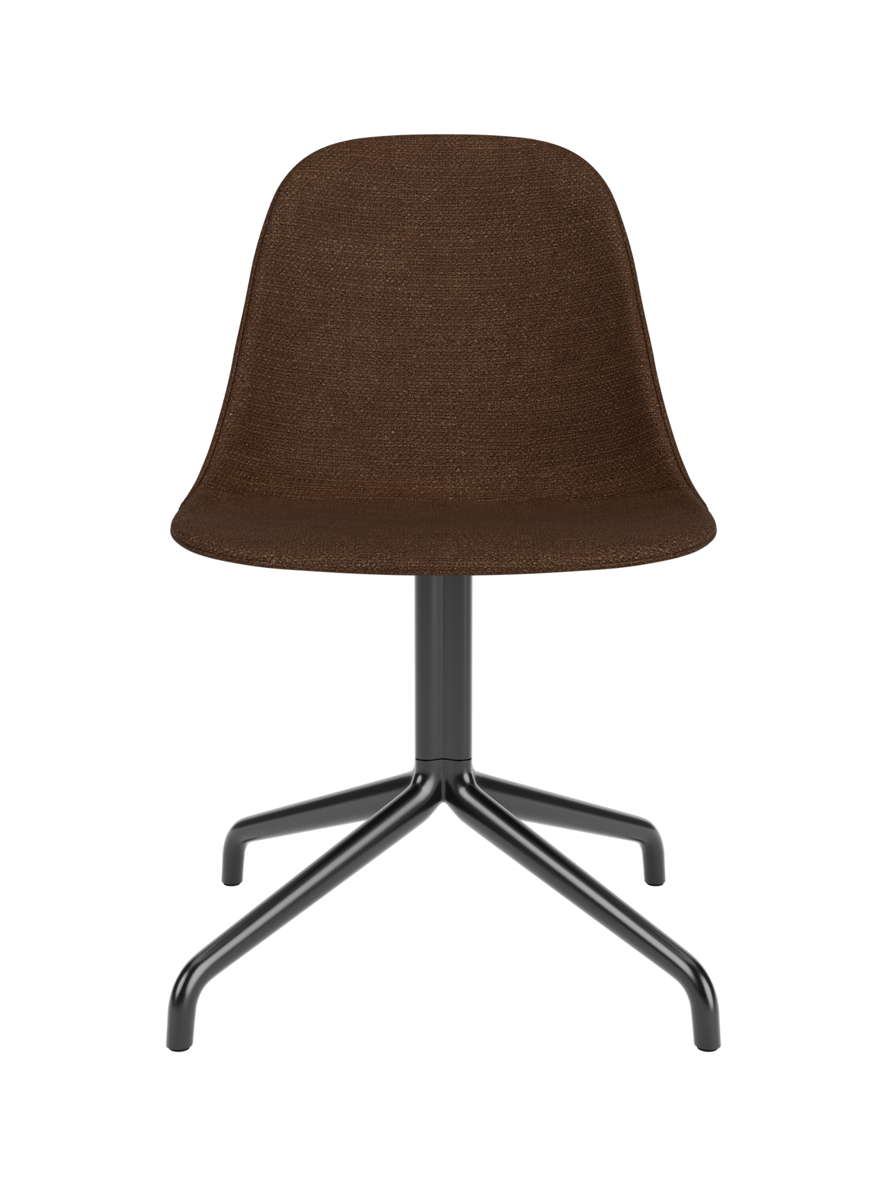 Harbour Side Dining Chair in dark brown Audo Bouclé 07 fabric with a black powder-coated aluminium star swivel base.