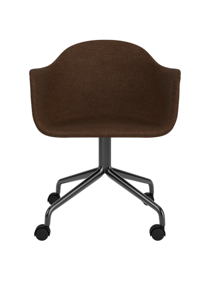 Harbour Dining Chair in brown Audo Bouclé 07 upholstery with a black star base and casters.