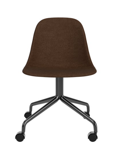 Brown Audo Bouclé 07 Harbour Side Dining Chair with a black star base and casters against a white background.