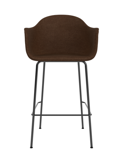 Dark brown Audo Bouclé 07 upholstered Harbour Bar Chair with slim black powder-coated steel geometric legs.