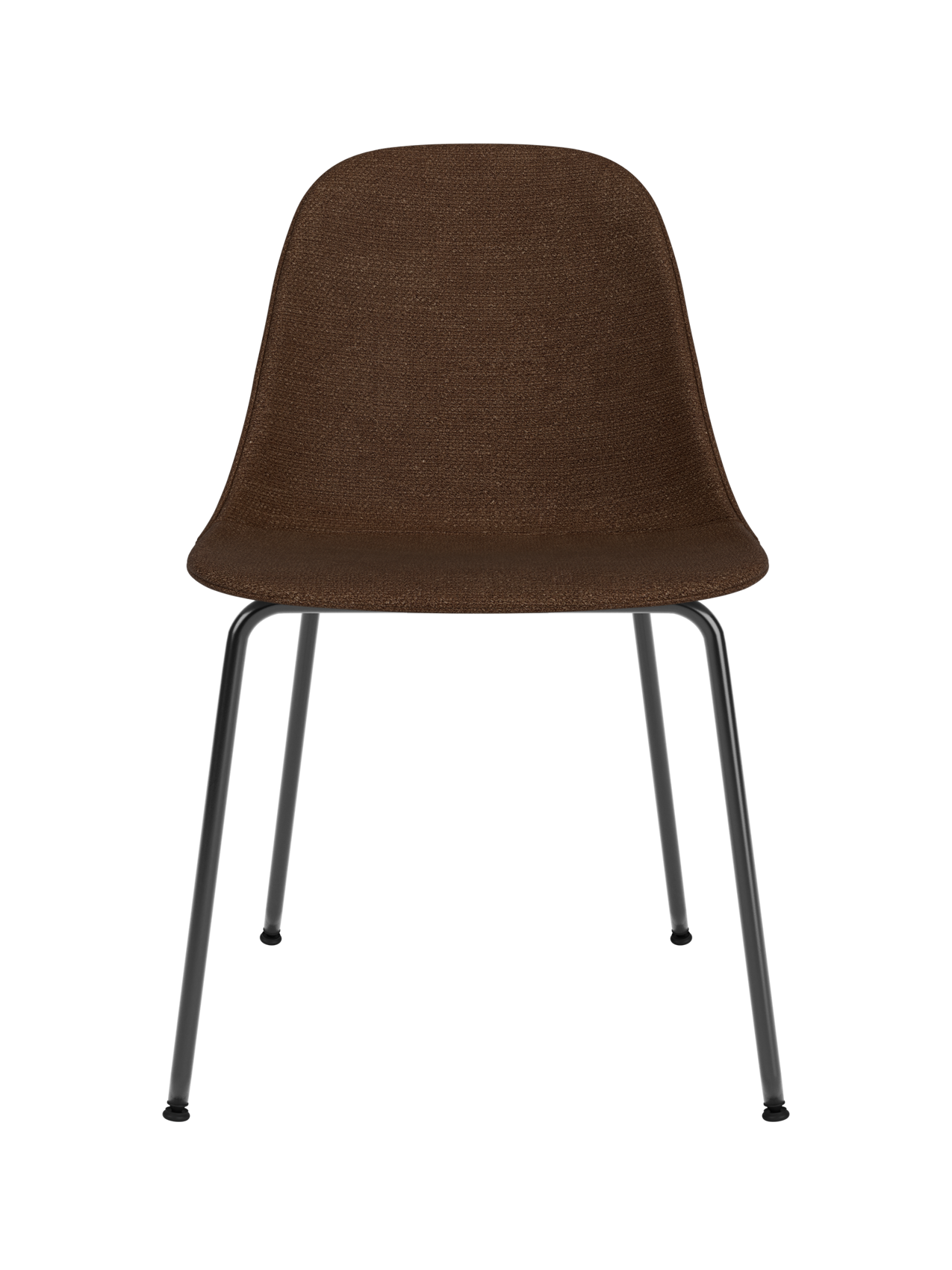 Harbour Side Dining Chair in brown Audo Bouclé 07 upholstery with a black steel base on a white background.