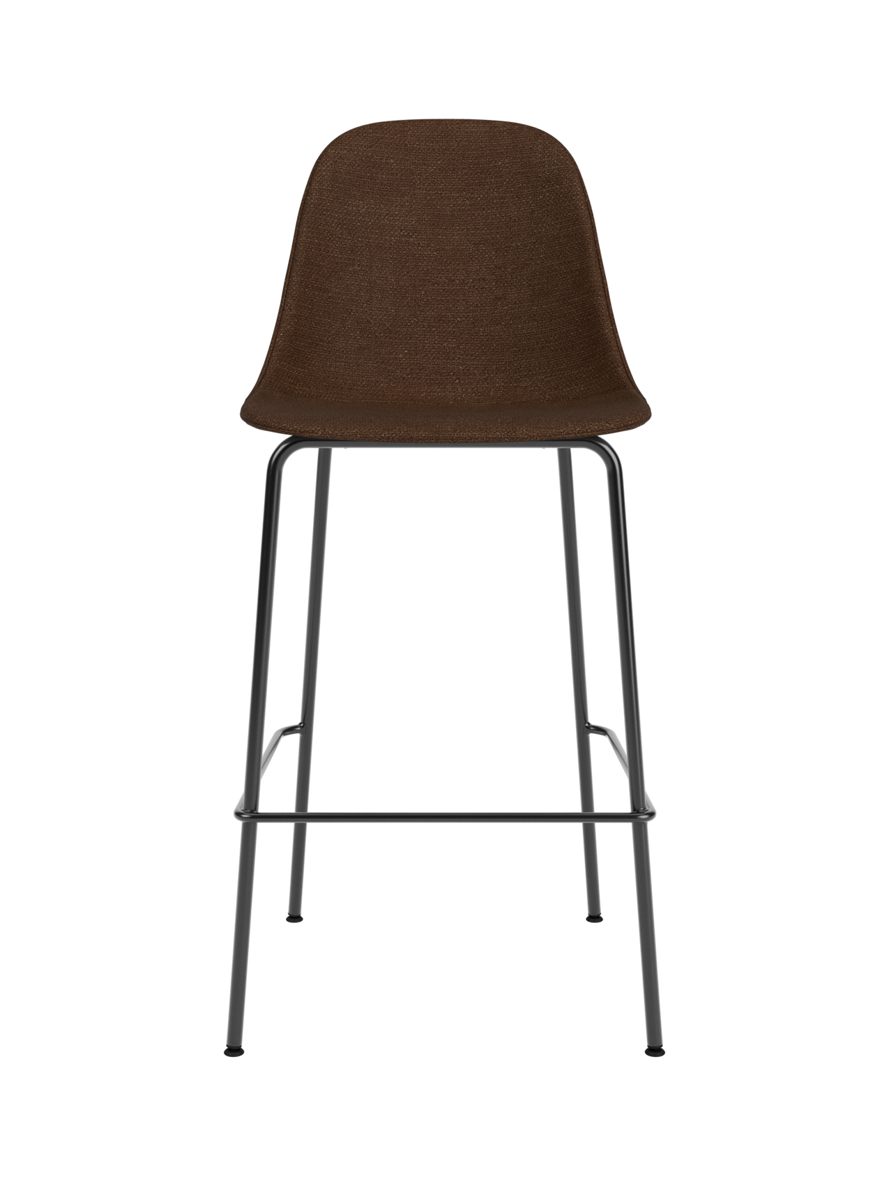 Harbour Side Counter Chair upholstered in brown Audo Bouclé 07 fabric with a slender black powder-coated steel base.