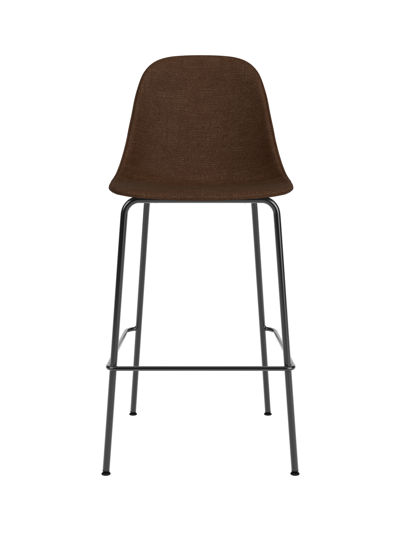 Brown Audo Bouclé 07 upholstered Harbour Side Bar Chair featuring a sleek black powder-coated steel bar-height base.