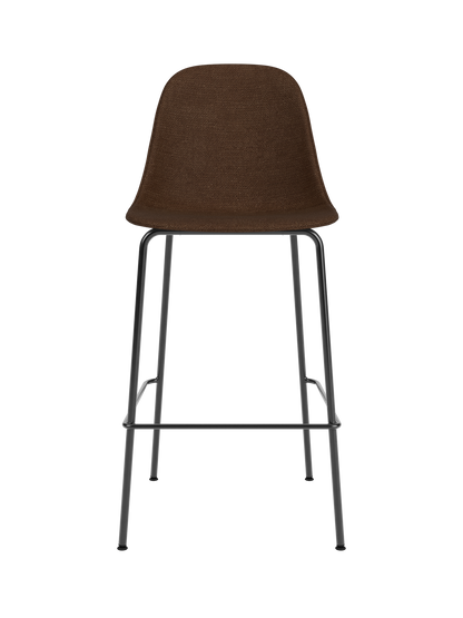 Brown Audo Bouclé 07 upholstered Harbour Side Bar Chair featuring a sleek black powder-coated steel bar-height base.