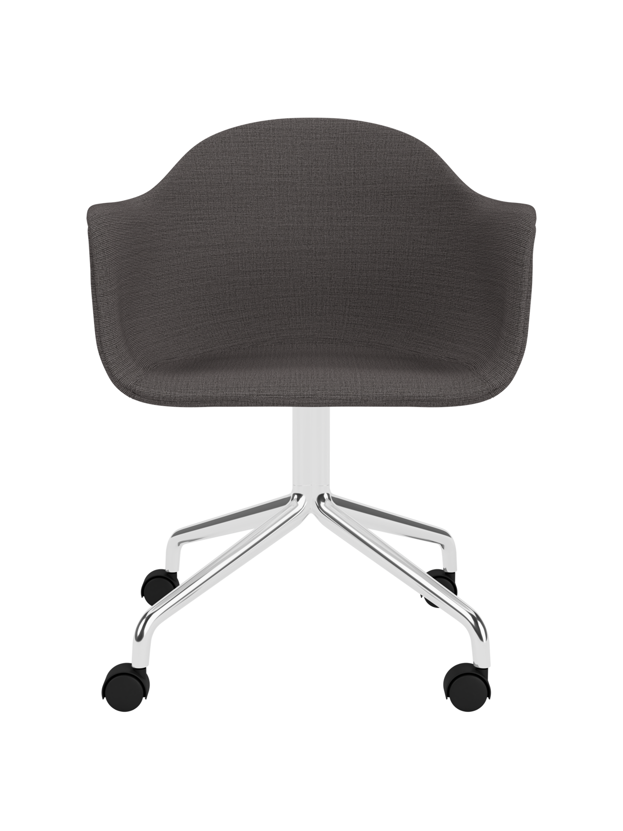 Harbour Dining Chair in grey Canvas 154 fabric, featuring a polished aluminium star base with black casters.
