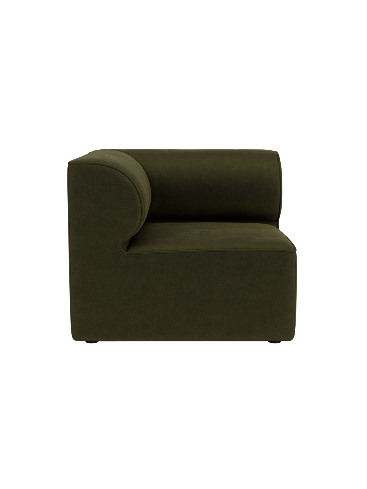 Dark olive green Eave Modular Sofa 86 Corner upholstered in Champion 035 fabric with minimalist curved eaves.