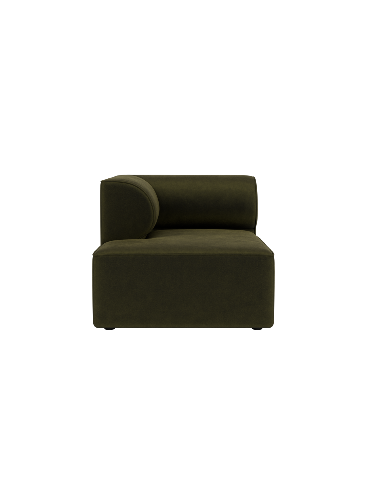 Eave Modular Sofa 86 Chaise Longue in olive Champion 035 fabric, featuring a curved arm and low-slung silhouette.