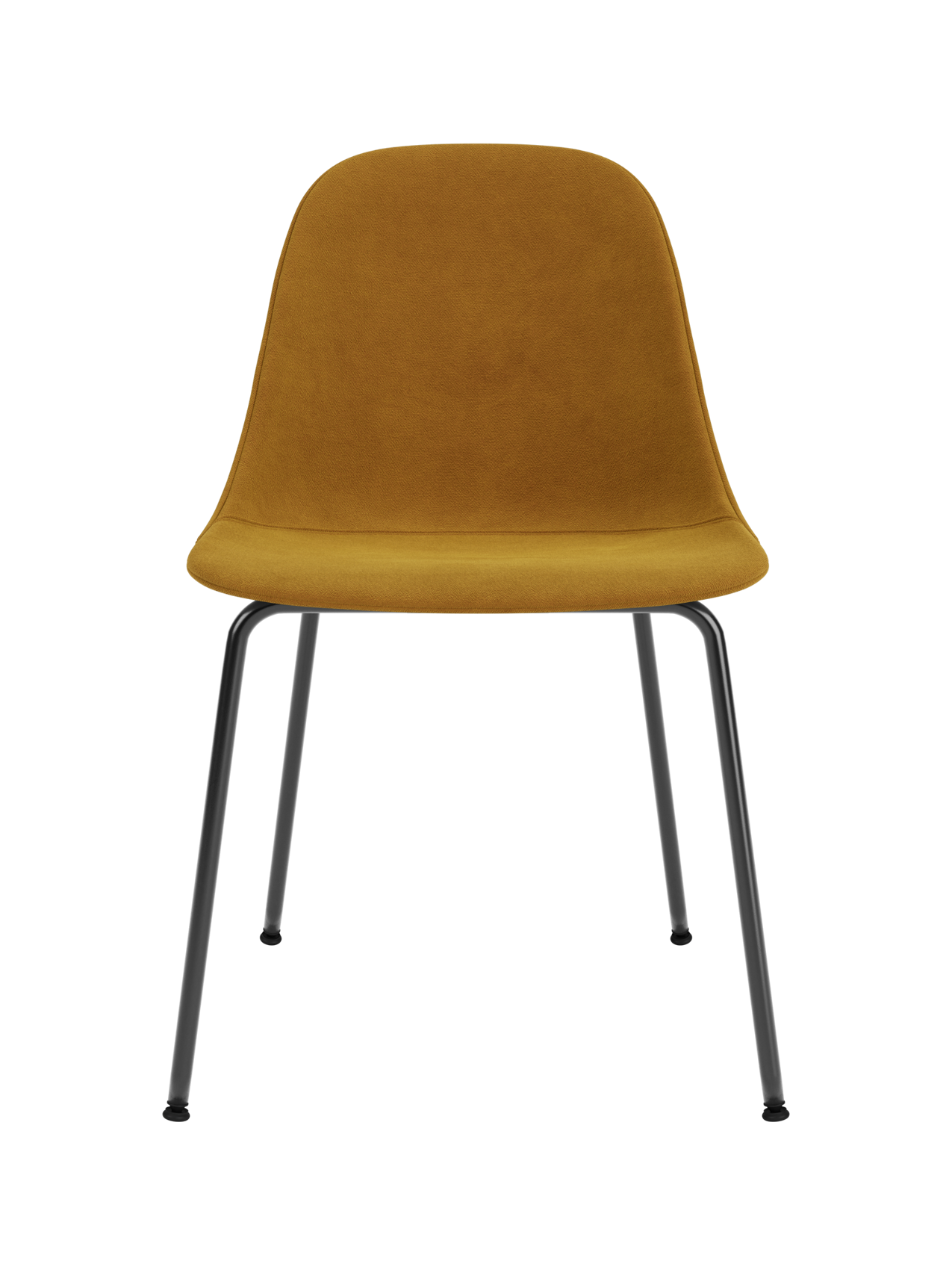 Harbour Side Dining Chair with an ochre Champion 041 upholstered shell and minimalist black steel legs.