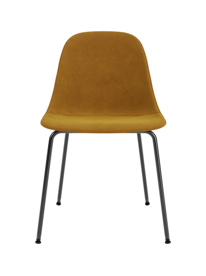 Harbour Side Dining Chair with an ochre Champion 041 upholstered shell and minimalist black steel legs.