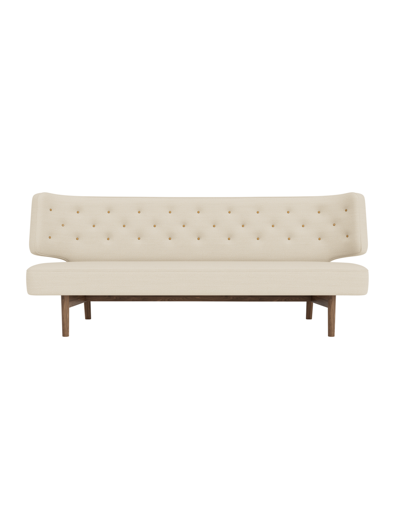Radiohus Sofa P2 in cream Hallingdal 65 fabric with a quilted button back and walnut wood frame.