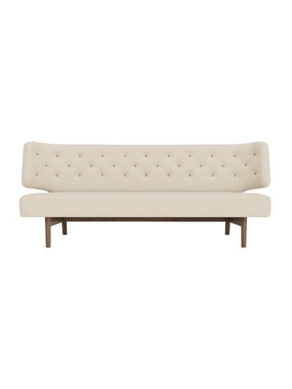 Radiohus Sofa P2 in cream Hallingdal 65 fabric with a quilted button back and walnut wood frame.