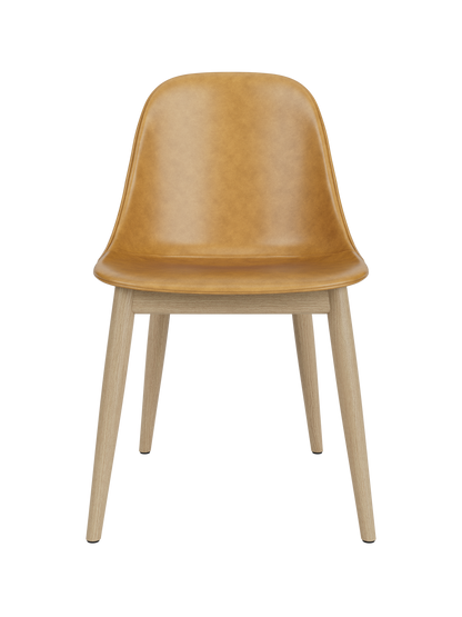 Harbour Side Dining Chair featuring tan Dakar 0250 leather upholstery and a solid natural oak wooden base.