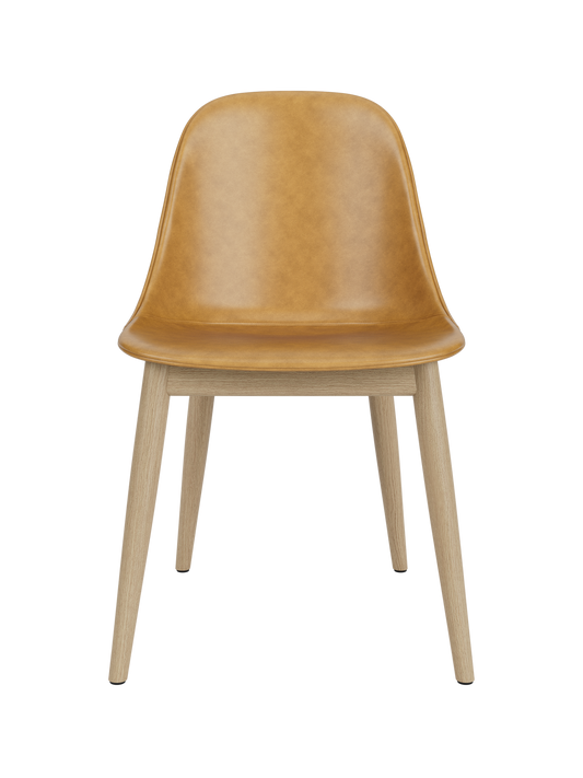 Harbour Side Dining Chair featuring tan Dakar 0250 leather upholstery and a solid natural oak wooden base.