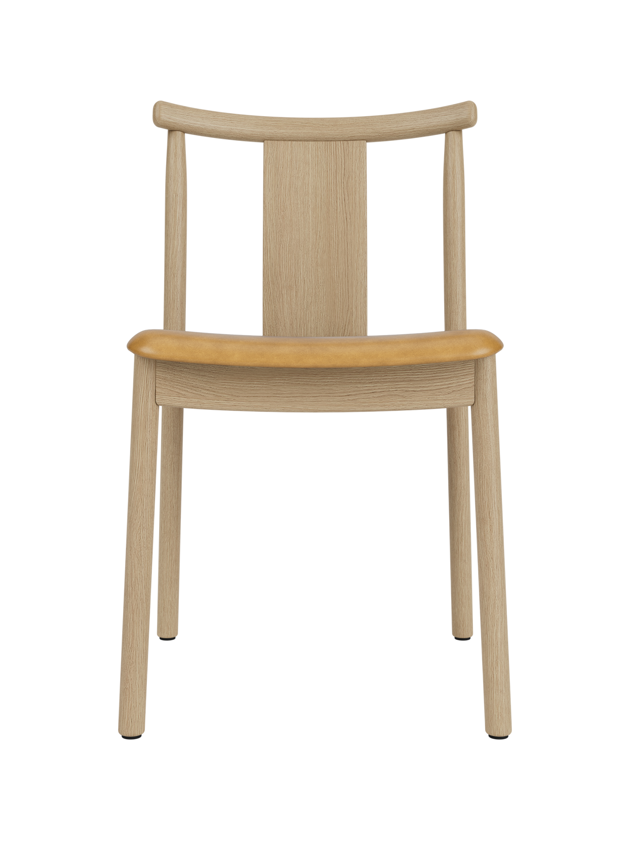 Merkur Dining Chair in natural oak with a tan upholstered seat, featuring a modern solid wood frame and curved backrest.