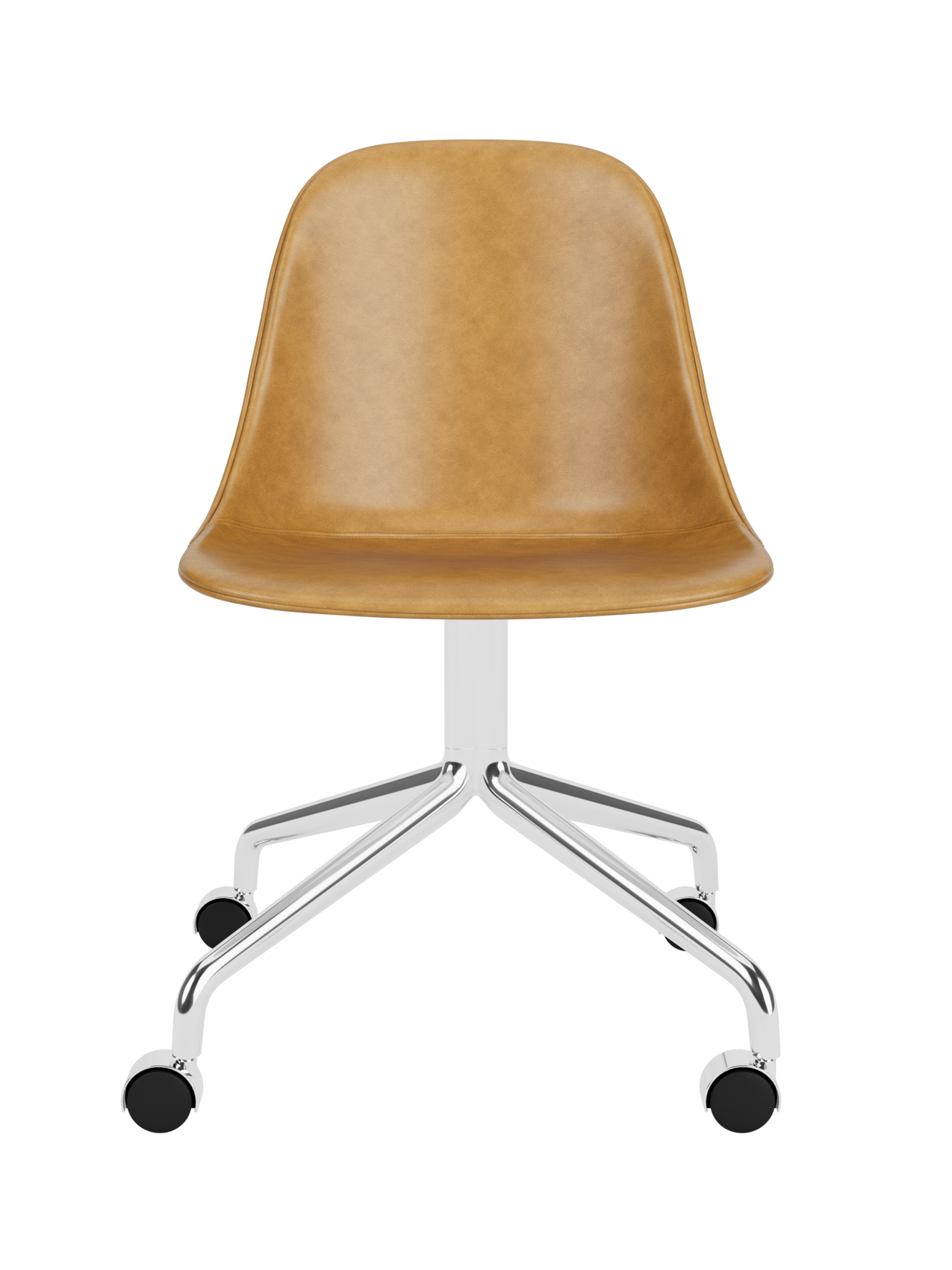 Tan Dakar 0250 leather Harbour Side Dining Chair with a polished aluminium star base and functional casters.