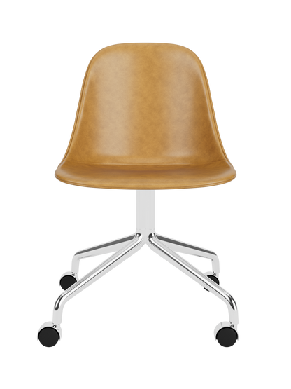 Tan Dakar 0250 leather Harbour Side Dining Chair with a polished aluminium star base and functional casters.