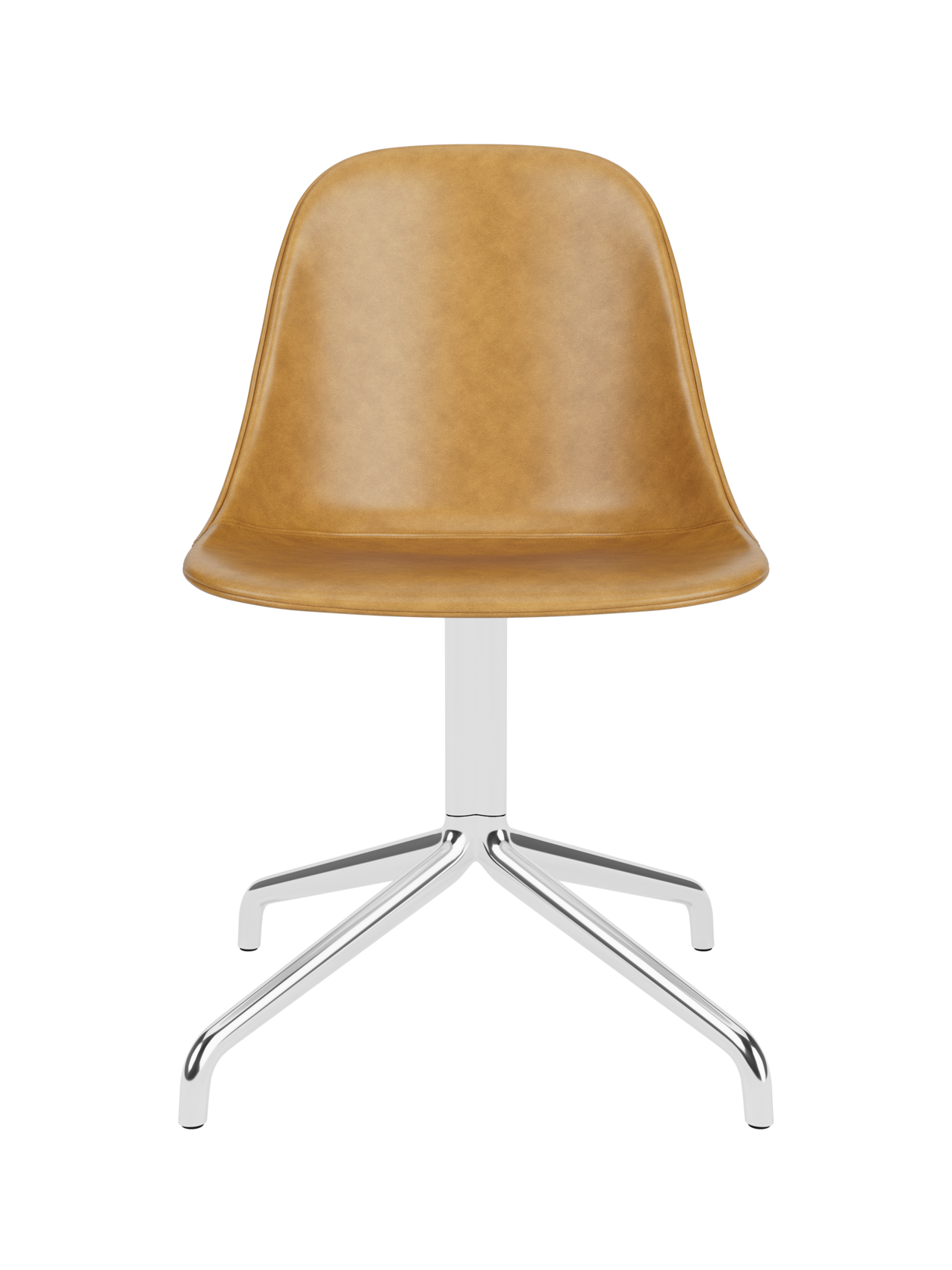 Tan leather Harbour Side Dining Chair with a polished aluminium star base against a plain white background.
