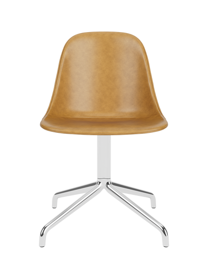 Harbour Side Dining Chair in tan Dakar 0250 leather featuring a polished aluminium star swivel base.
