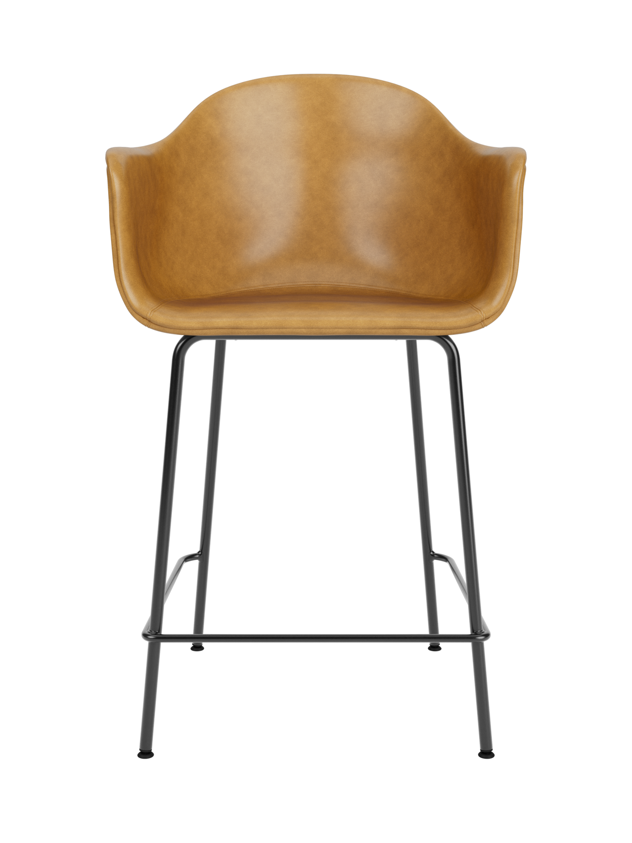 Harbour Counter Chair with a tan Dakar upholstered seat and slender black steel frame, viewed from the front.