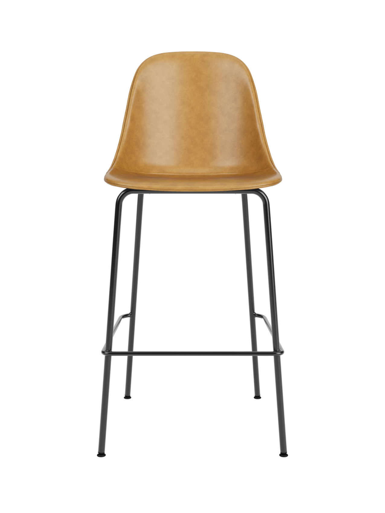 Upholstered Harbour Side Counter Chair in tan Dakar leather with a geometric black powder-coated steel base.