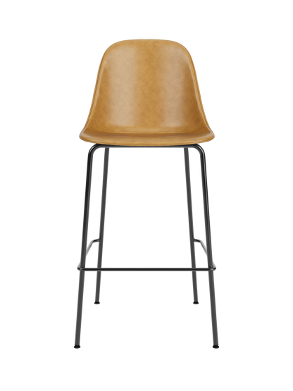 Upholstered Harbour Side Counter Chair in tan Dakar leather with a geometric black powder-coated steel base.