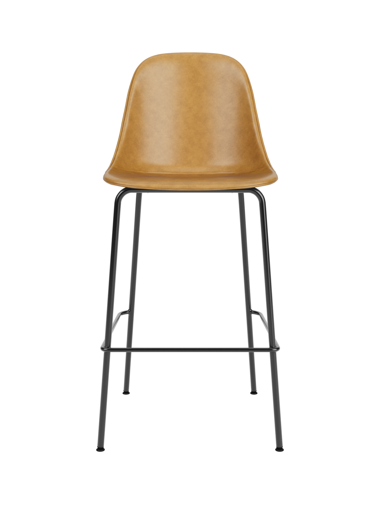 Harbour Side Bar Chair upholstered in tan Dakar leather with a slender black steel base and footrest.