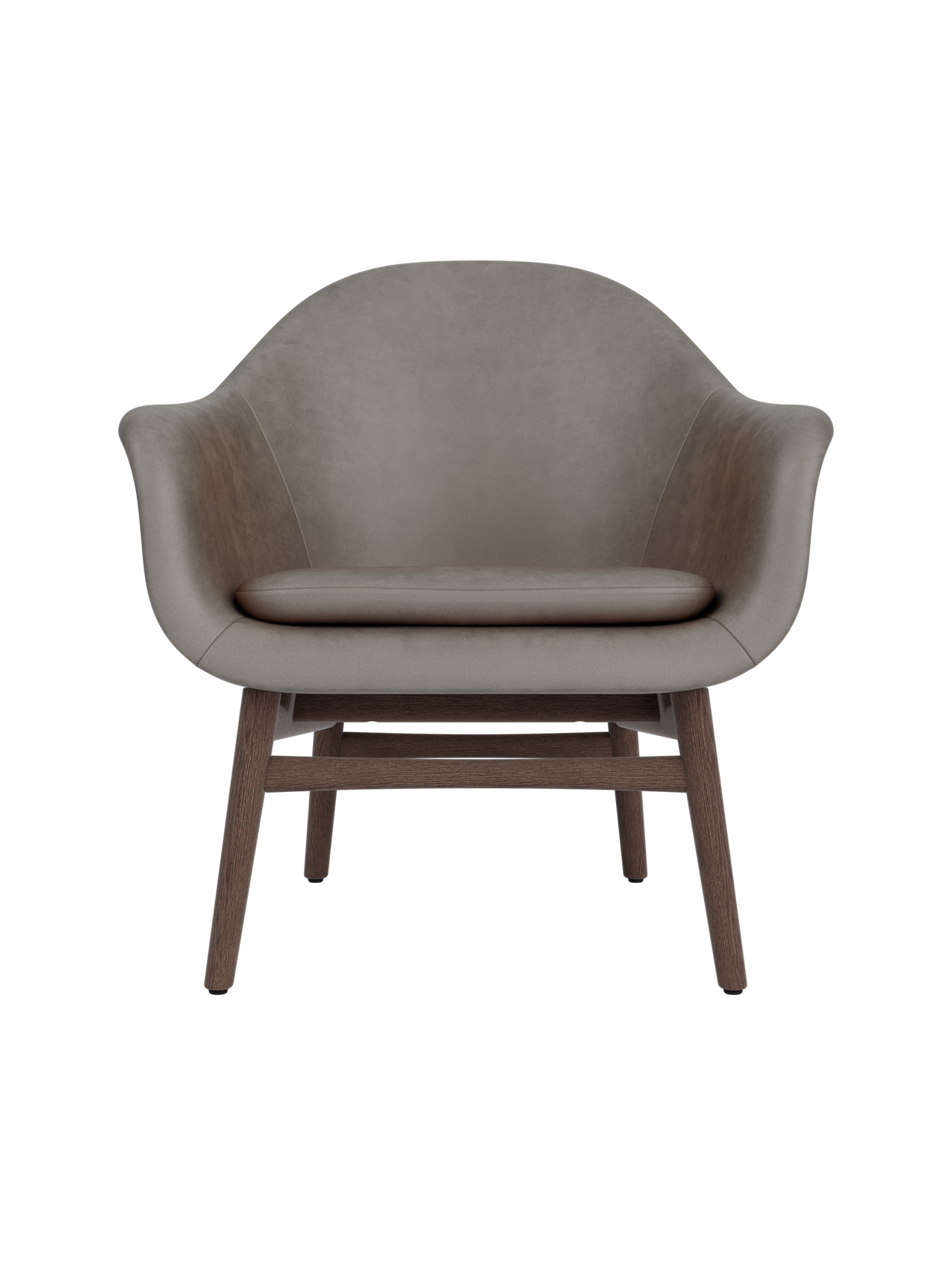 Harbour Lounge Chair with Dakar 0311 upholstery and dark stained oak legs, featuring a curved, sculptural shell.