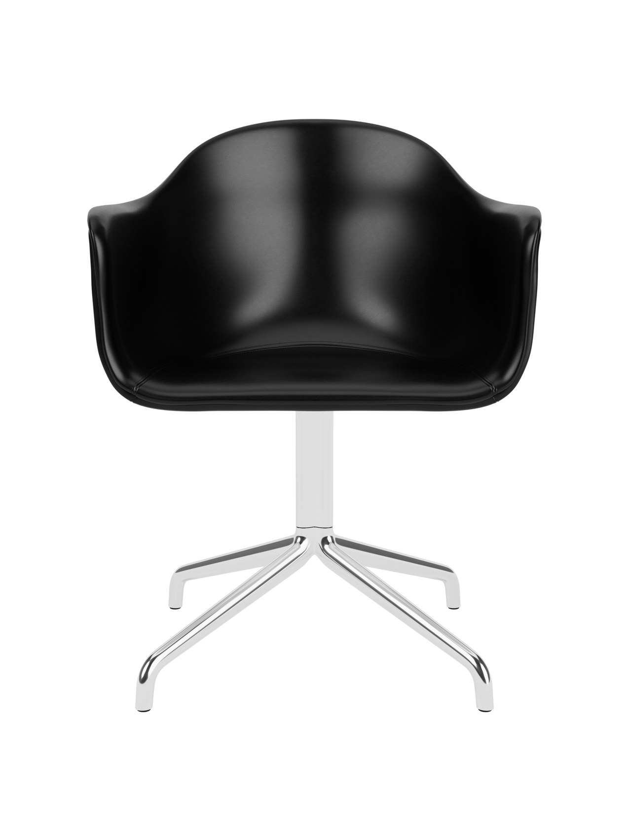 Harbour Dining Chair in black Dakar leather featuring a polished aluminium four-star swivel base.