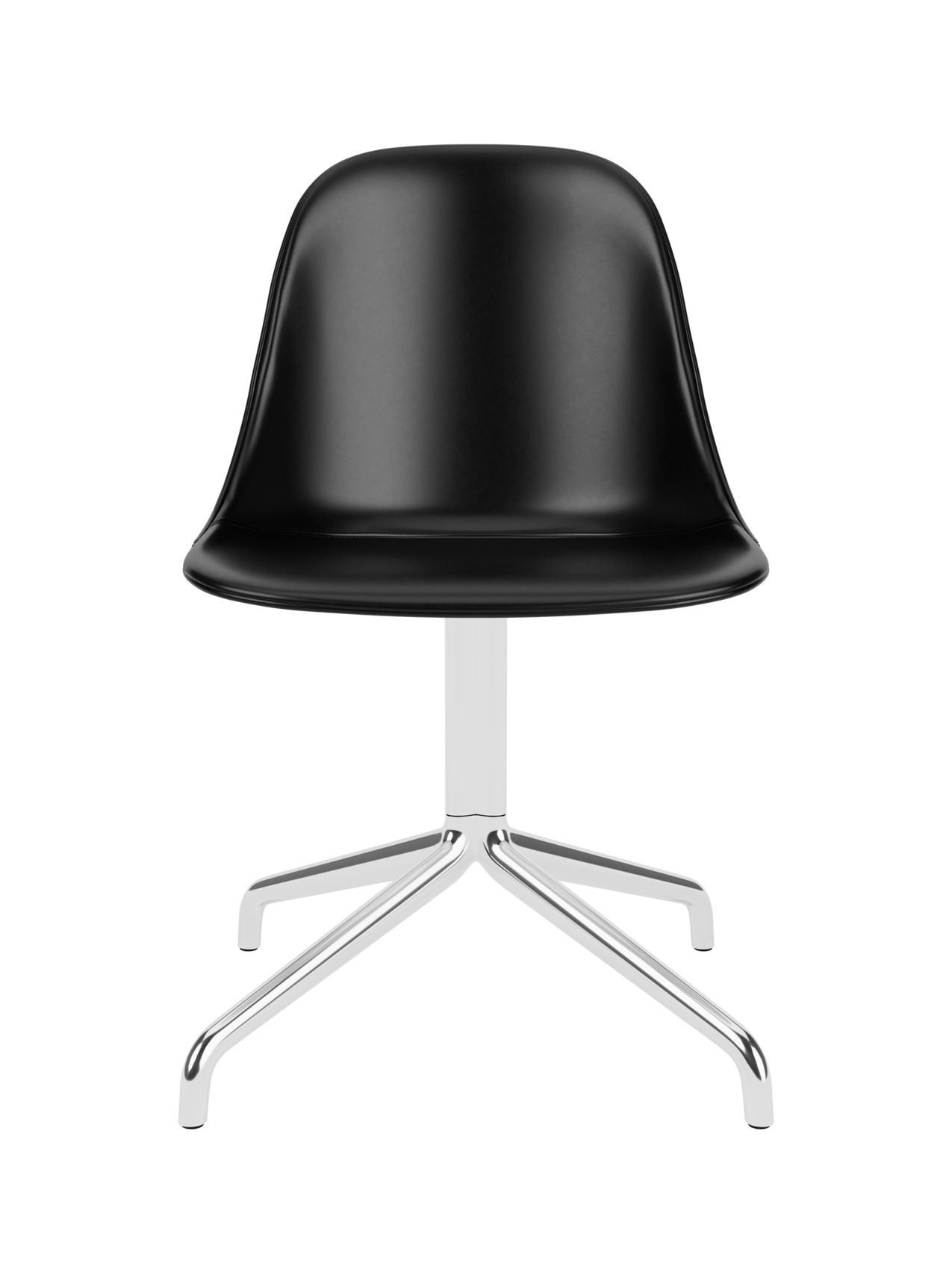 Harbour Side Dining Chair with black Dakar leather upholstery and a polished aluminium star base.