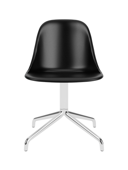 Harbour Side Dining Chair with black Dakar leather upholstery and a polished aluminium star base.