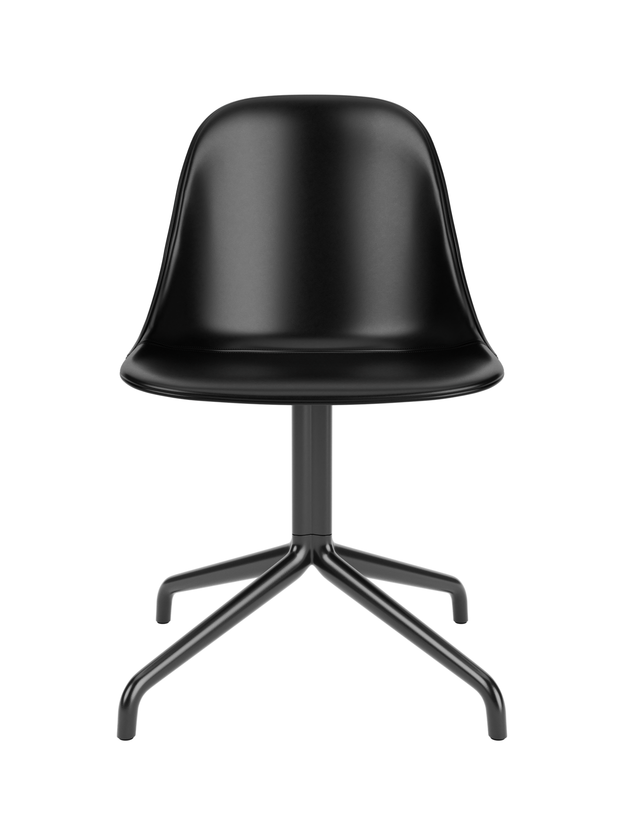 Harbour Side Dining Chair in black Dakar leather featuring a black powder-coated star swivel base.