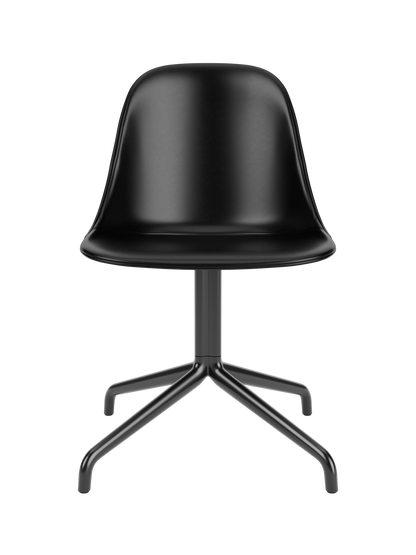 Harbour Side Dining Chair in black Dakar leather featuring a black powder-coated star swivel base.