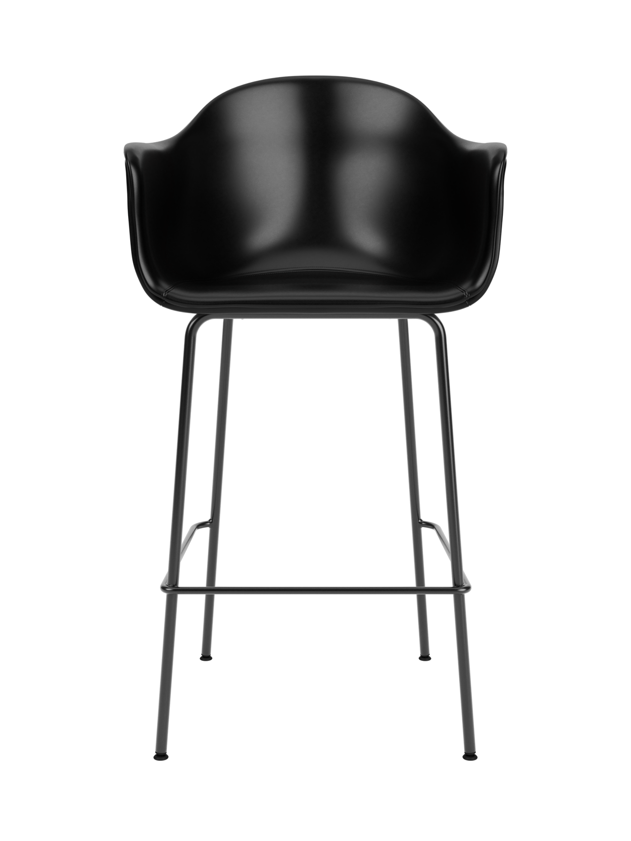 Black Harbour Bar Chair with Dakar leather upholstery and slender black steel legs, shown on a white background.