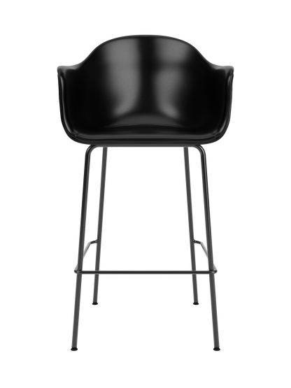 Black Harbour Bar Chair with Dakar leather upholstery and slender black steel legs, shown on a white background.
