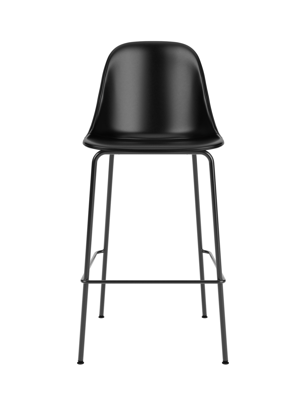 Upholstered Harbour Side Counter Chair in black Dakar leather featuring a slim black powder-coated steel base.