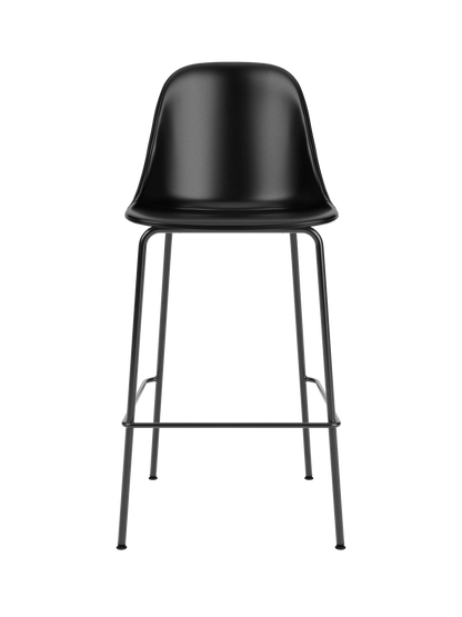 Upholstered Harbour Side Counter Chair in black Dakar leather featuring a slim black powder-coated steel base.