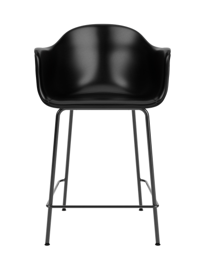 Harbour Counter Chair with black Dakar leather upholstery and a slender black powder-coated steel base.