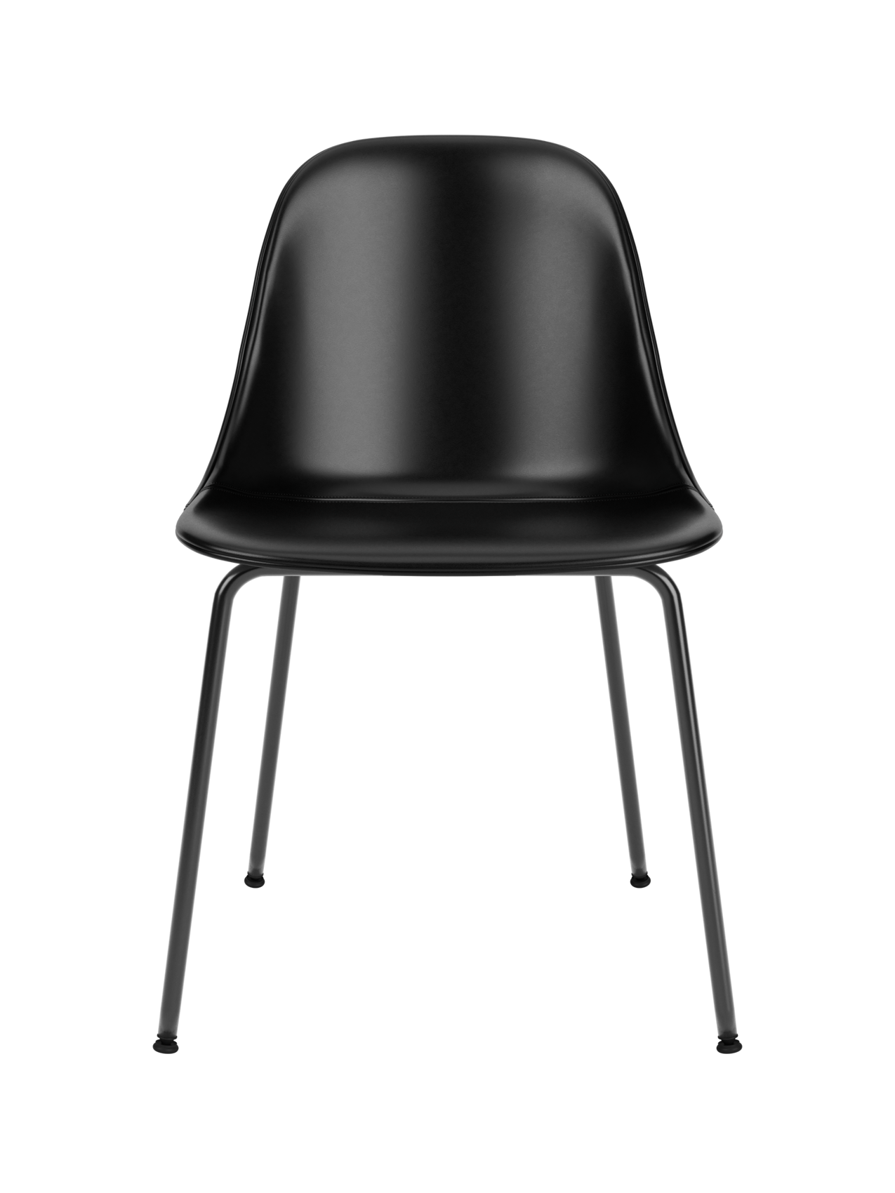 Harbour Side Dining Chair in black Dakar leather with a minimalist black steel base, perfect for modern dining rooms.