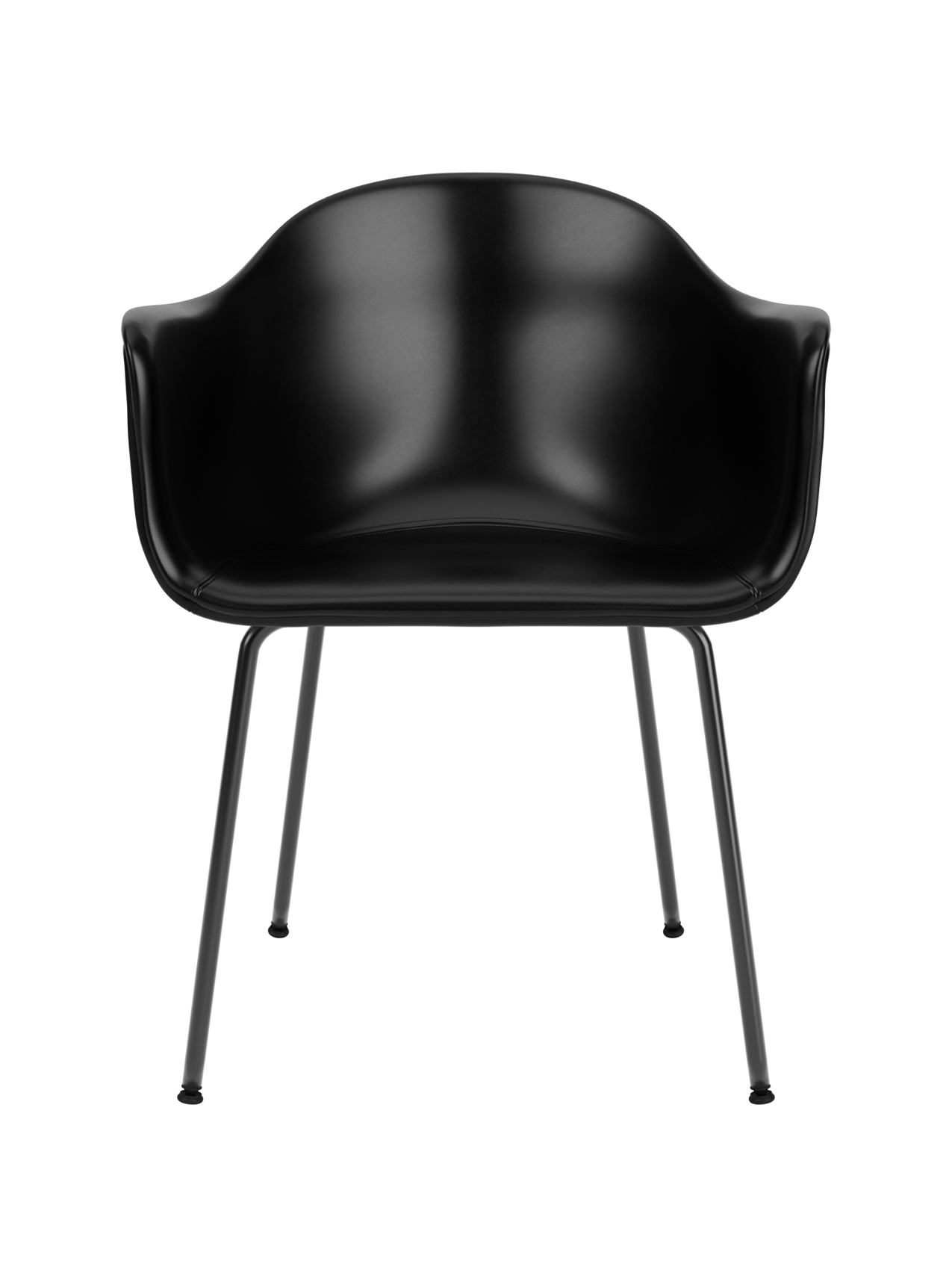 Harbour Dining Chair upholstered in black Dakar 0842 leather, featuring an organic shell and slim black steel legs.