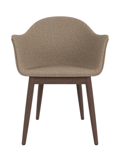 Harbour Dining Chair with Logan Flint upholstery and a dark stained oak wooden base, shown from a front view.