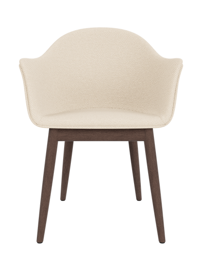 Harbour Dining Chair, Wooden Base with textured Logan Jasmine upholstery and solid dark stained oak legs.