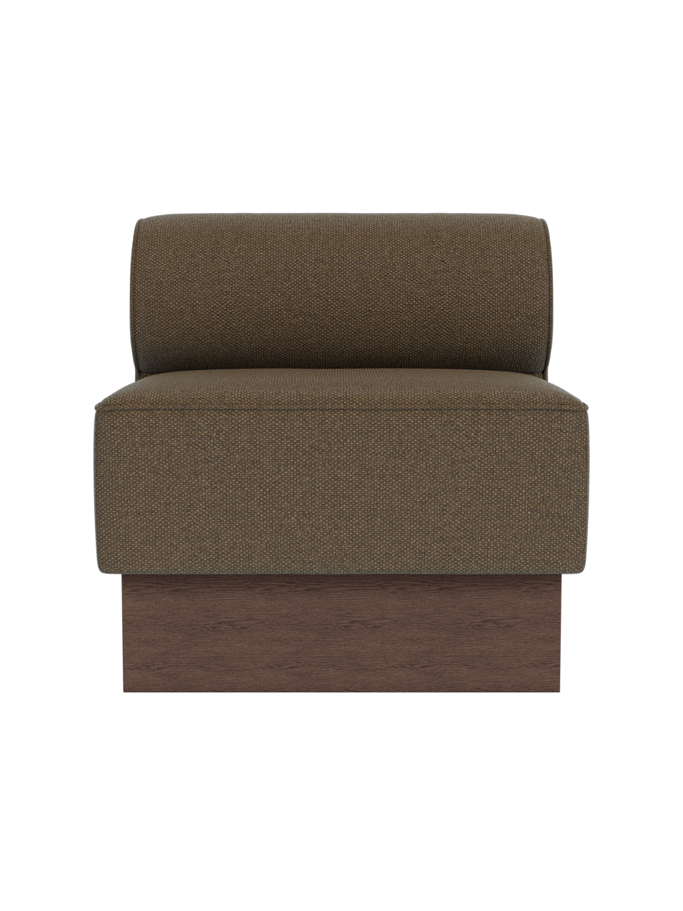Eave Dining Sofa, Plateau in dark stained oak with Logan Nutmeg upholstery.