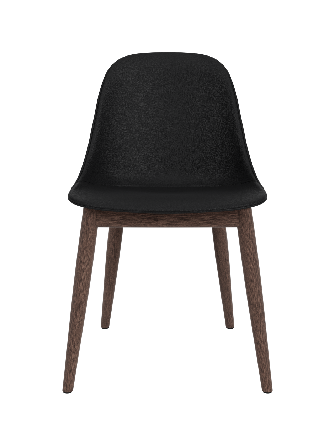 Harbour Side Dining Chair featuring a black Sierra leather shell and a dark stained oak wooden base.