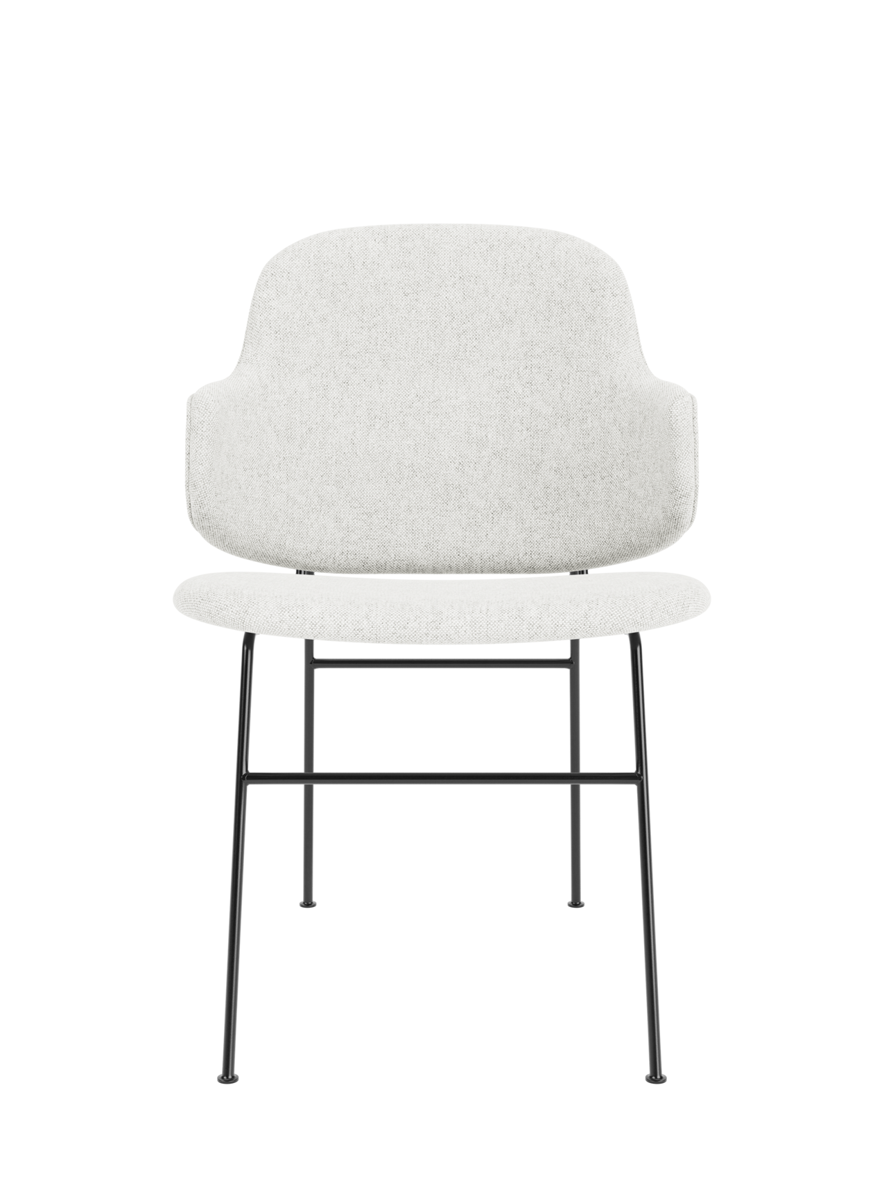 Fully upholstered Penguin Dining Chair featuring light grey Hallingdal textile and a slim black powder-coated steel frame.